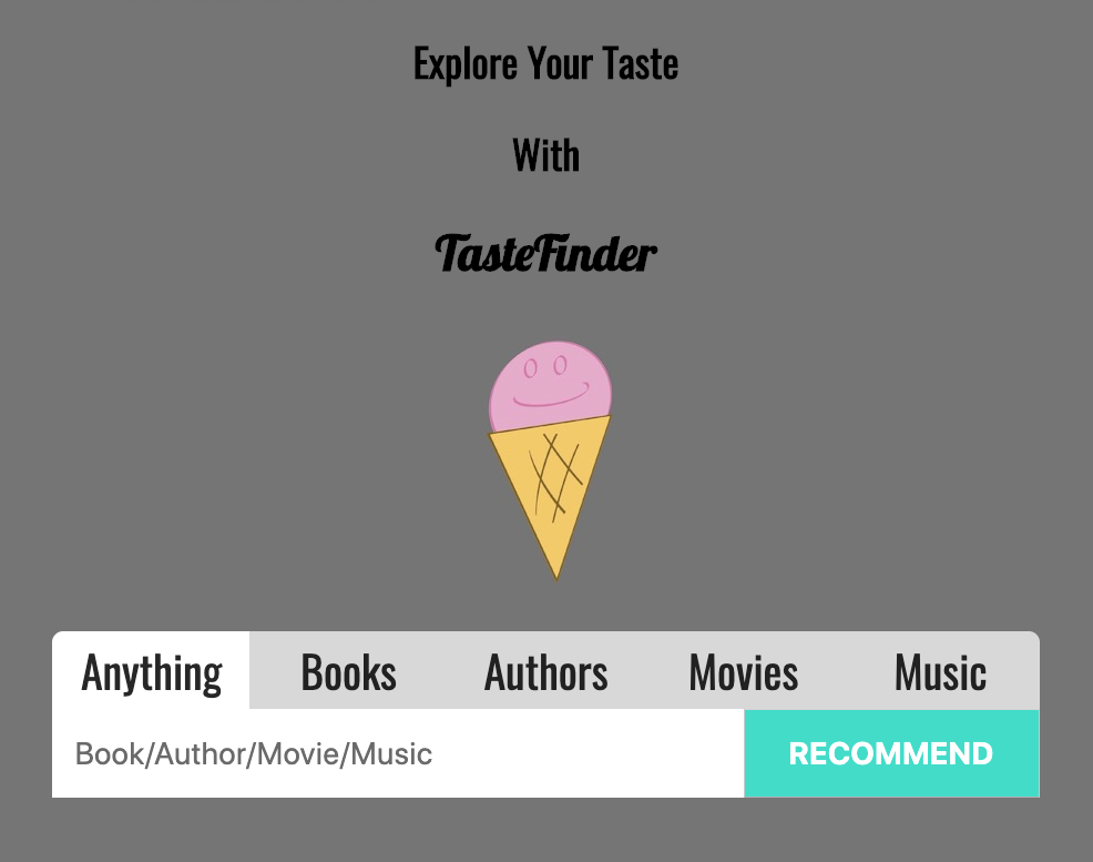 TasteFinder homepage screenshot